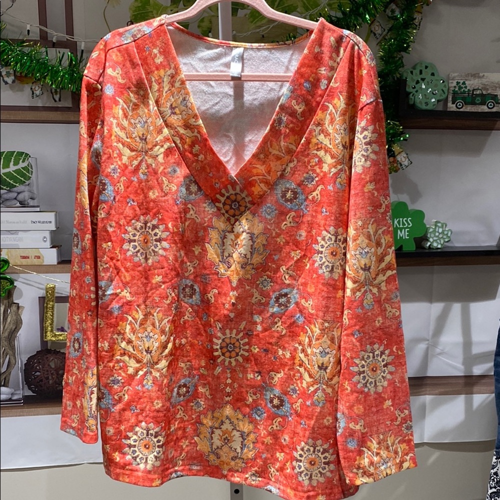 Orange and Yellow Graphic Relaxed Blouse